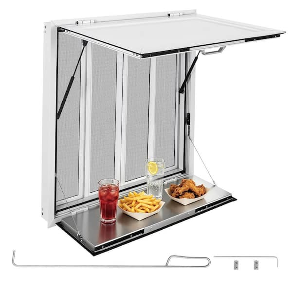 Concession Window Folding Shelf 36x36in. Aluminum Alloy Service Window, Up to 85 Degrees, with 4 Sliding Screen Windows