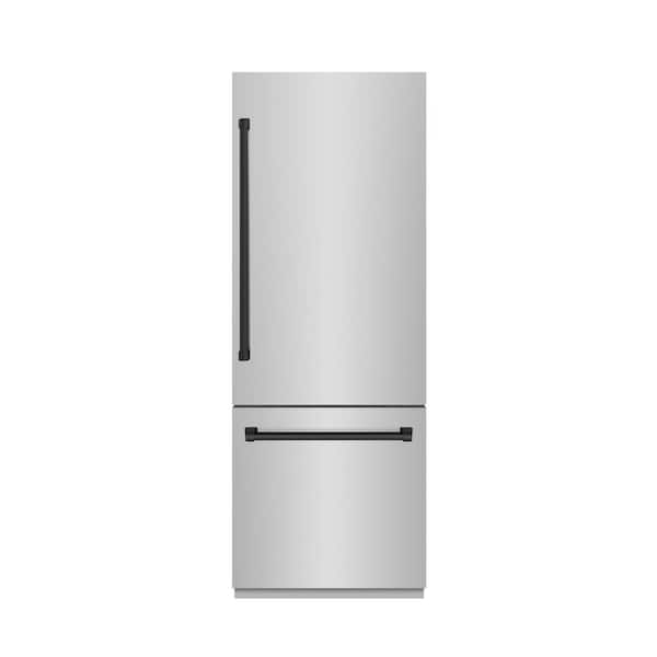 ZLINE Kitchen and Bath 30 in. 16.1 cu. ft. Built-in Bottom Freezer Refrigerator in Stainless Steel with Graphite Gray Interiorand Black Accents