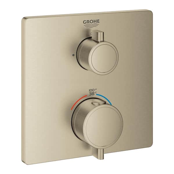 Grohtherm 2-Handle Wall Mount Single Function Thermostatic Square Trim Kit in Brushed Nickel (Valve Not Included)