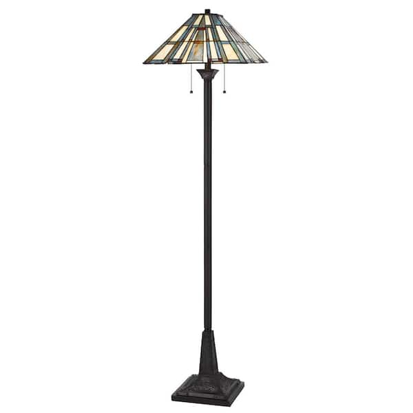 62 in. H Dark Bronze Metal and Resin Torchiere Floor Lamp