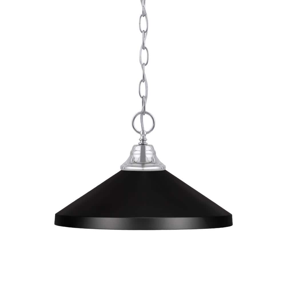 Kingston 100-Watt 1 Light Chrome Shaded Pendant Light with 14 in. Matte Bla