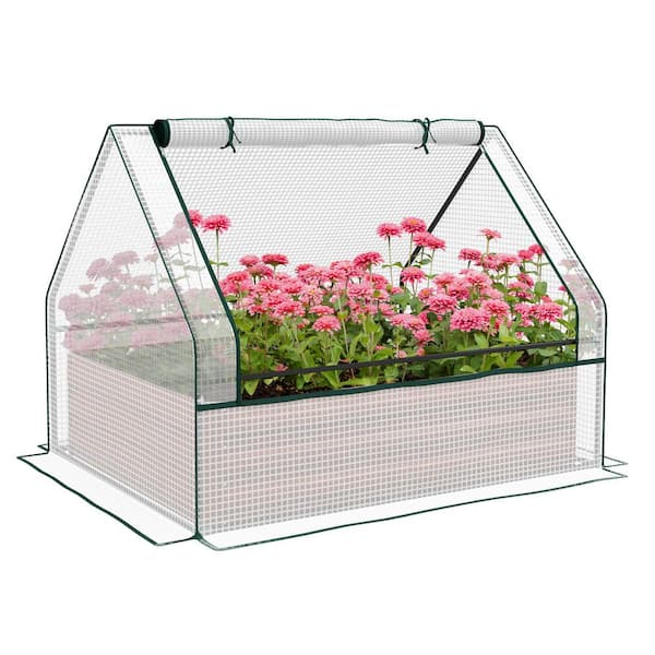 Unbranded Elevated Raised Garden Bed with Greenhouse, Galvanized Steel Galvanized Planter Box for Patio, Garden, and Balcony Use