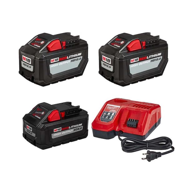 Milwaukee M18 18-Volt Lithium-Ion High Output 12.0Ah Battery Pack, 12.0Ah.  Battery and 8.0ah Starter Kit 48-11-1812-48-11-1812-48-59-1880 - The Home