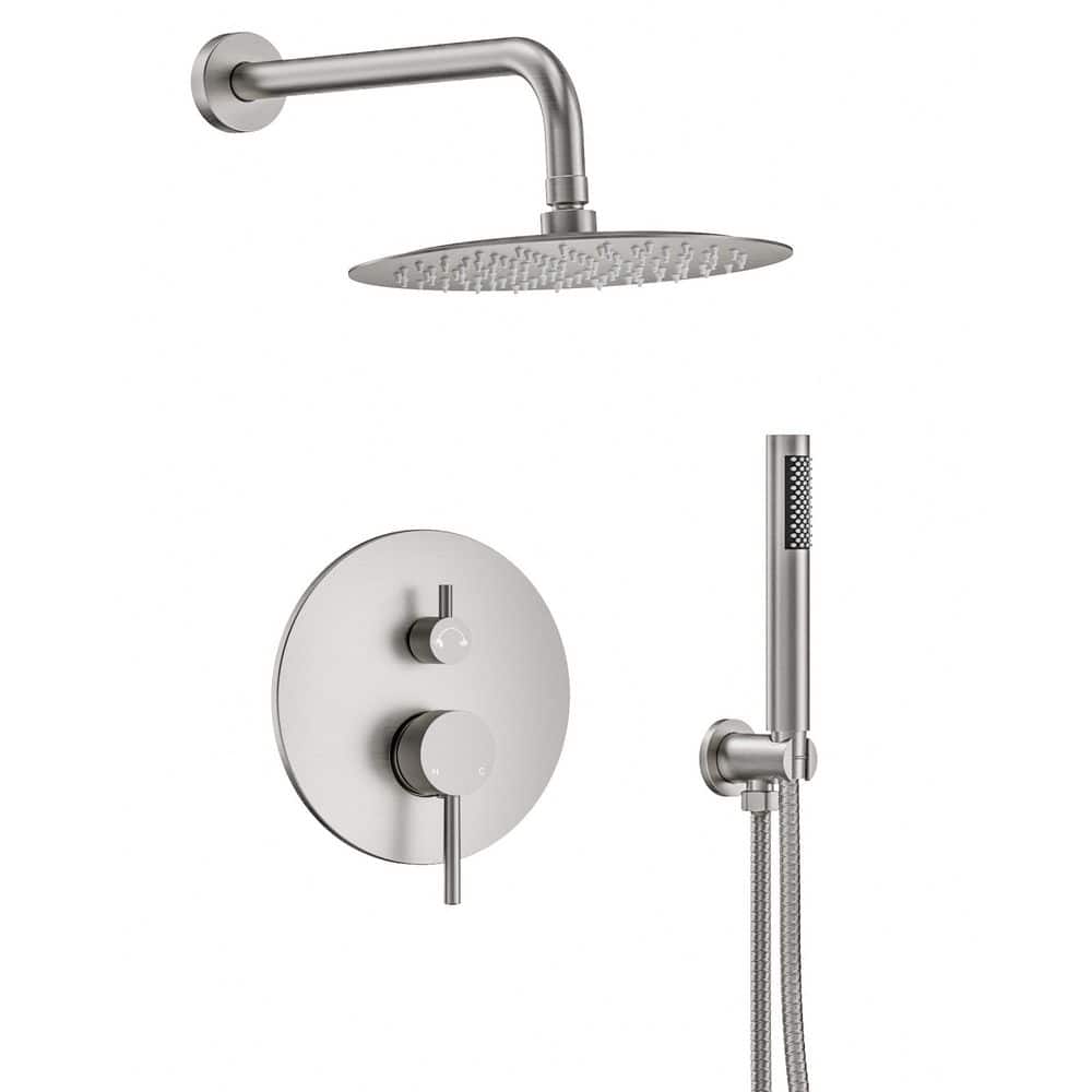 2-Handle 10 in. Round 2.5 GPM Wall Mount 2-Spray Tub and Shower Faucet in Pressure Balance Brushed Nickel Valve Include price history on PriceWatchPro