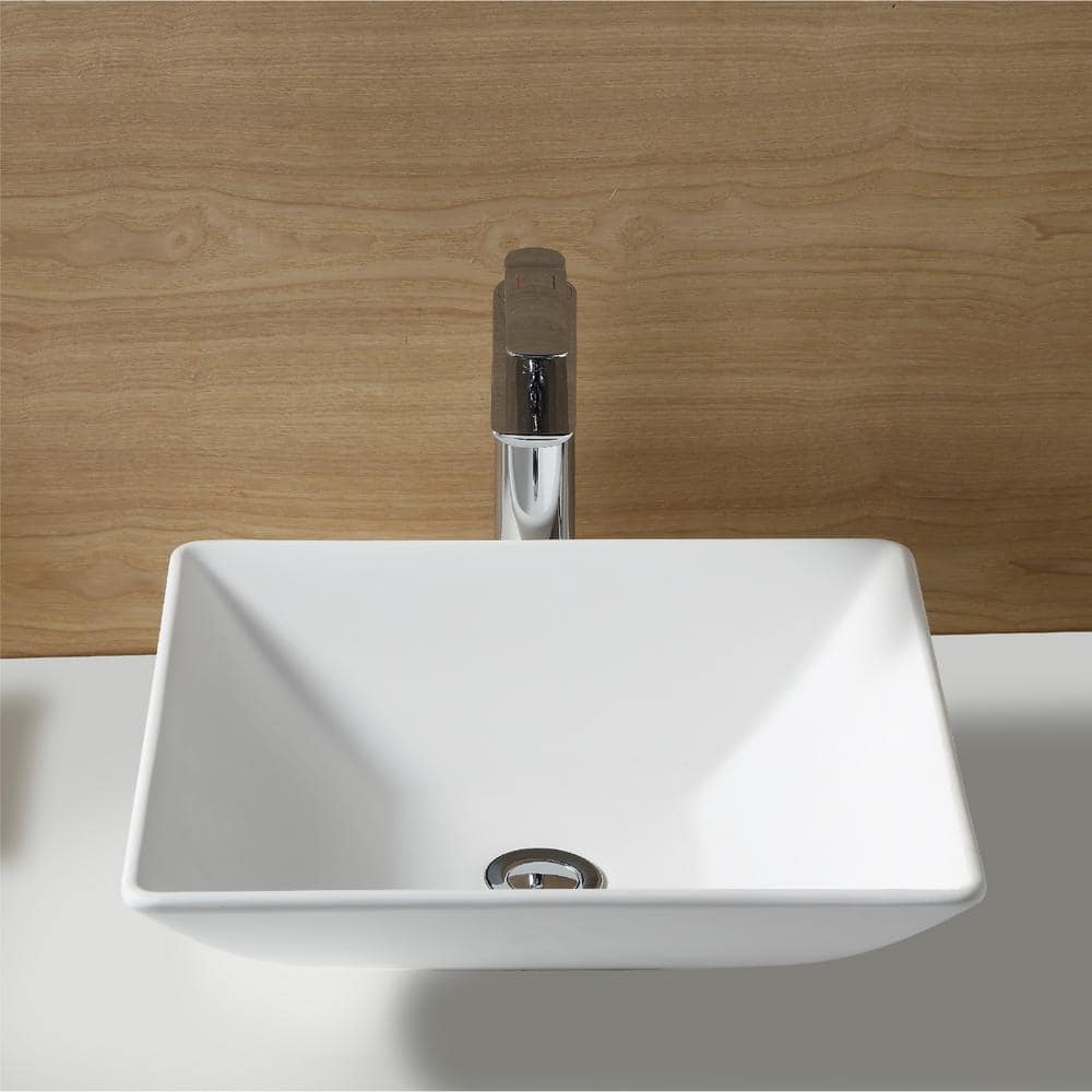 Matte White Square Acrylic Above-Counter Vessel Sink, 16"