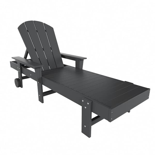 WESTIN OUTDOOR Laguna Gray HDPE Plastic Outdoor Adjustable Backrest Classic Adirondack Chaise Lounger With Arms And Wheels