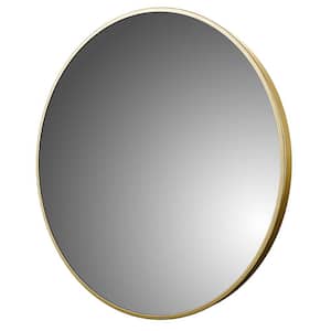 Reflections 32 in. W x 32 in. H Round Aluminum Framed Wall Mount Bathroom Vanity Mirror in Brushed Gold