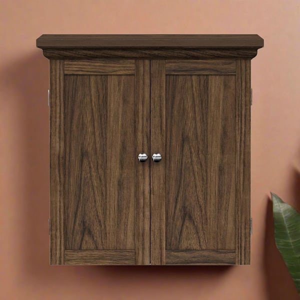 Teamson Home Stratford 7.99 in. W x 22.24 in. D x 24.02 in. H x Bathroom Storage Wall Cabinet in Walnut