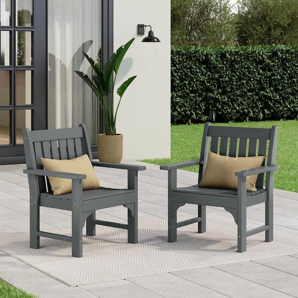 Laguna Outdoor Patio HDPE All Weather Fade Resistant Casual Garden Armchairs in Gray, Set of 2 Lounge Chairs