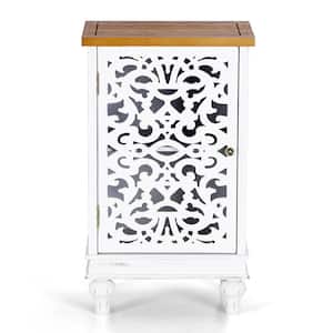 13.78 in.White Hollow-Carved MDF Modern Buffet Sideboard with Solid Wood Legs