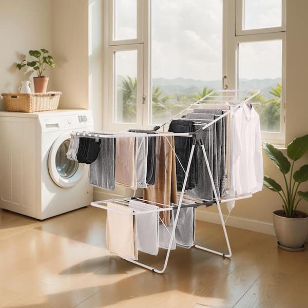 SKYSHALO Clothes Drying Rack, 2-Tier Foldable Laundry Dryer Rack