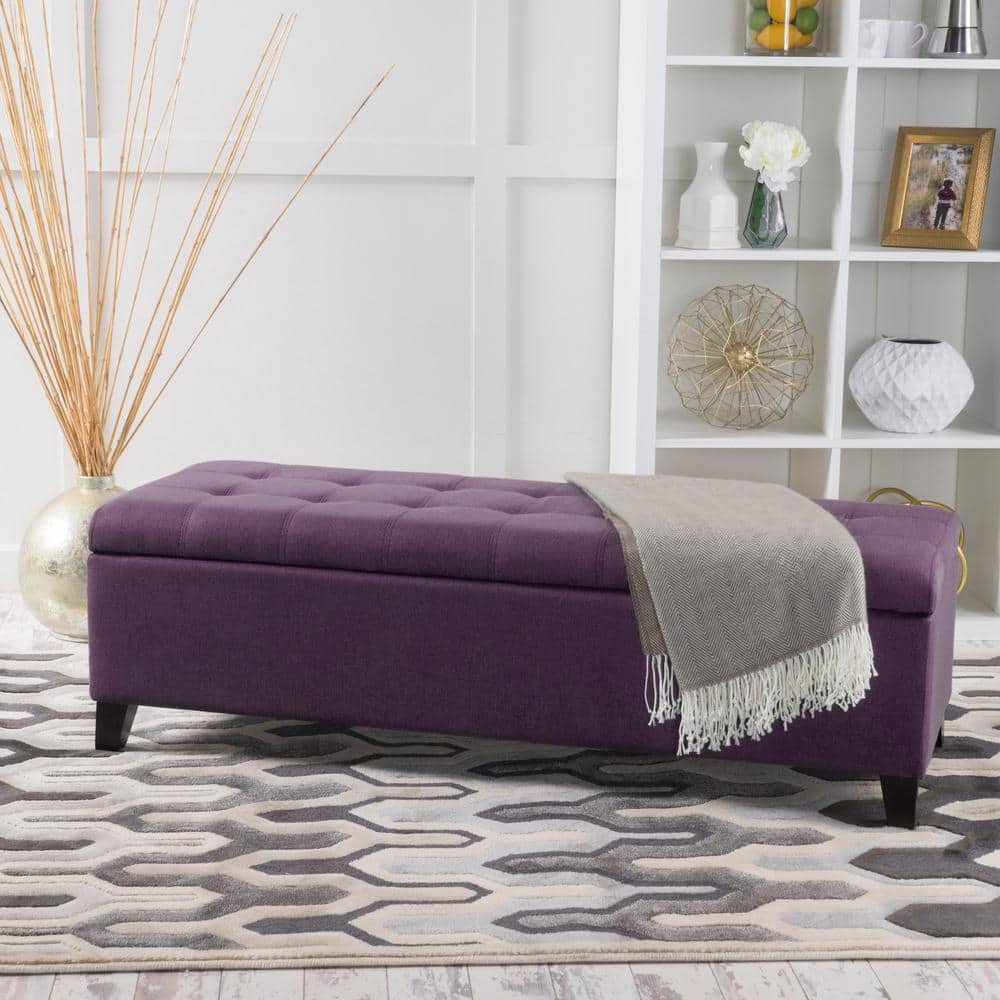 Lume Modern Upholstered Storage Ottoman with Tufting, Purple