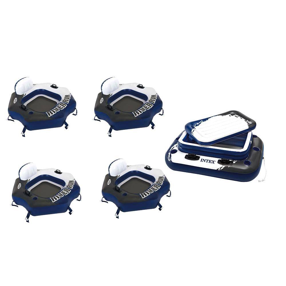 Intex River Run Multi-Color PVC Round Inflatable Pool Tube (4-Pack) and ...