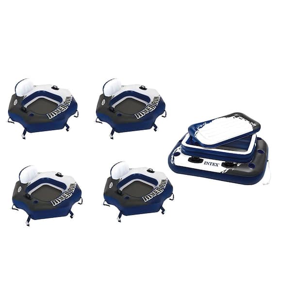 River Run Connect Inflatable Tube (4-Pack) and Mega Chill II Beverage Pool Float