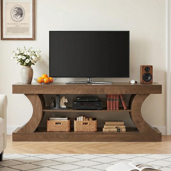 BYBLIGHT Ezlynn Brown 3-Tier TV Stand Entertainment Center TV