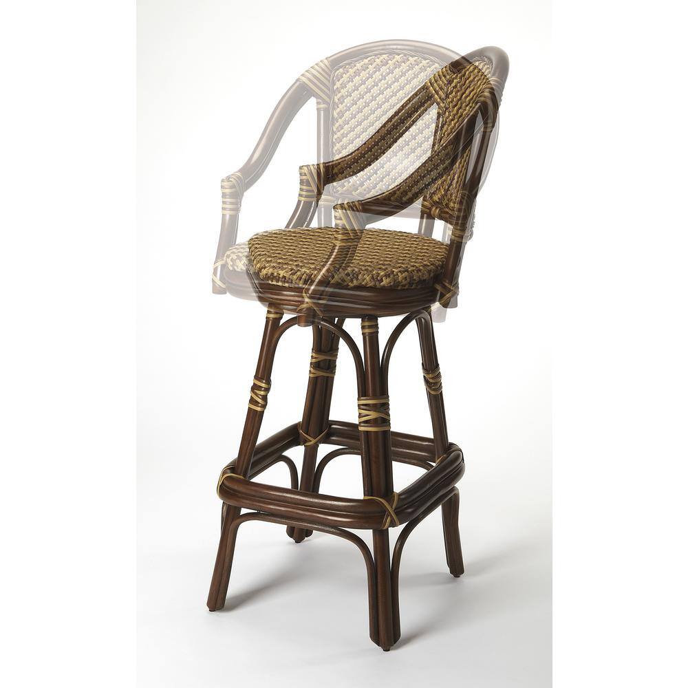Renata Coastal Chic Dark Brown Rattan Swivel Bar Stool
