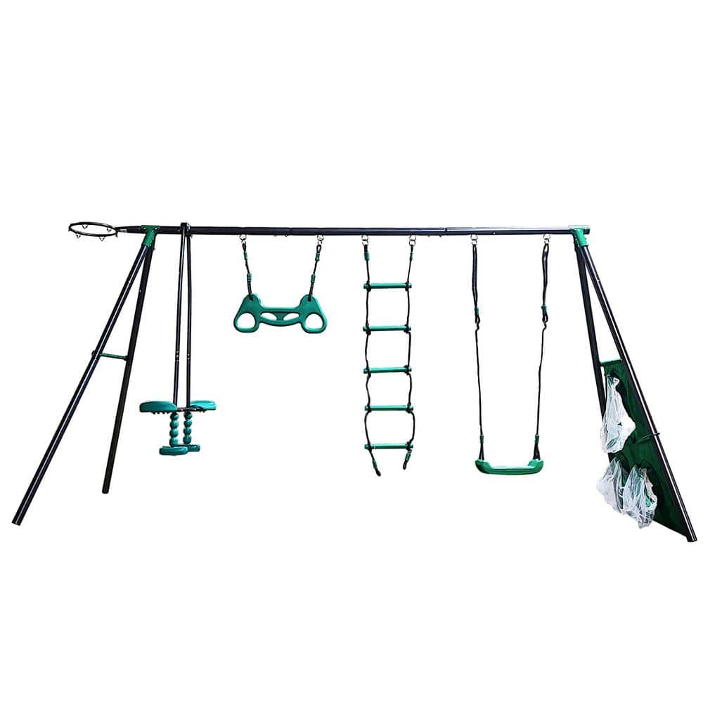 151 in. W x 54 in. D x 71 in. H 5-in-1 Black Function Metal Swingset Plastic Seat Outdoor Game Kit Playground Equipment price history on PriceWatchPro