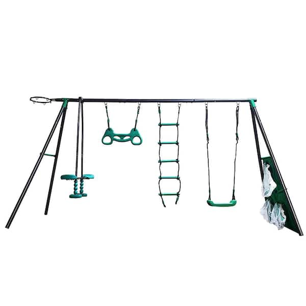 Gogexx 151 In W X 54 In D X 71 In H 5 In 1 Black Function Metal Swingset Plastic Seat Outdoor 8380