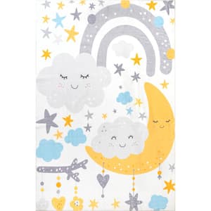 Sweet Dreams Machine Washable Kids White Multi 3 ft. x 5 ft. Accent Rug