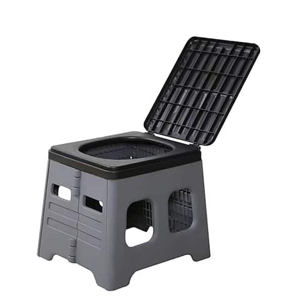 Non-electric 330 lbs. Capacity Waterless Portable Folding Toilet with Lid for Camping Travel Car Grey