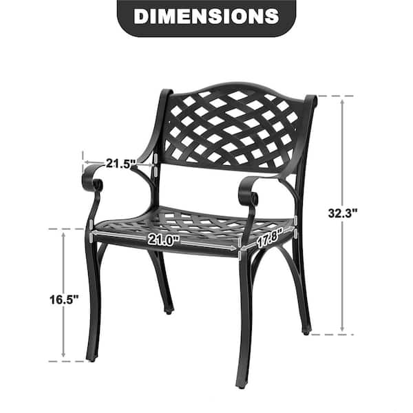2-Piece Cast Aluminum Outdoor Arm Dining Chair Patio Bistro Chairs in Black