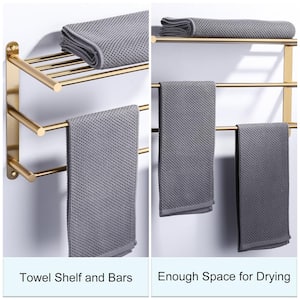 24 in. 3-Tier Tower Rack with Tower Bars for Bathroom Wall Mounted in Stainless Steel Brushed Gold