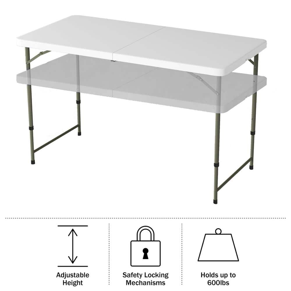 White and Gray 4-Foot Adjustable Folding Utility Table