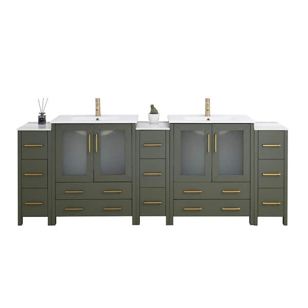 Vanity Art 96 in. W x 18 in. D x 36 in. H Vintage Green Bath Vanity with White Ceramic Top and Mirror