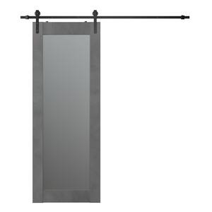 Vona 36 in. x 80 in. Full Lite Frosted Glass Dark Urban Composite Core Wood Sliding Barn Door with Hardware Kit