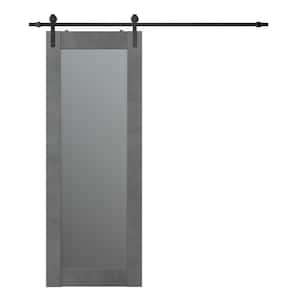 Vona 28 in. x 80 in. Full Lite Frosted Glass Dark Urban Composite Core Wood Sliding Barn Door with Hardware Kit