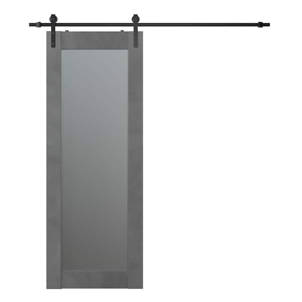 Belldinni Vona 36 in. x 80 in. Full Lite Frosted Glass Dark Urban Composite Core Wood Sliding Barn Door with Hardware Kit