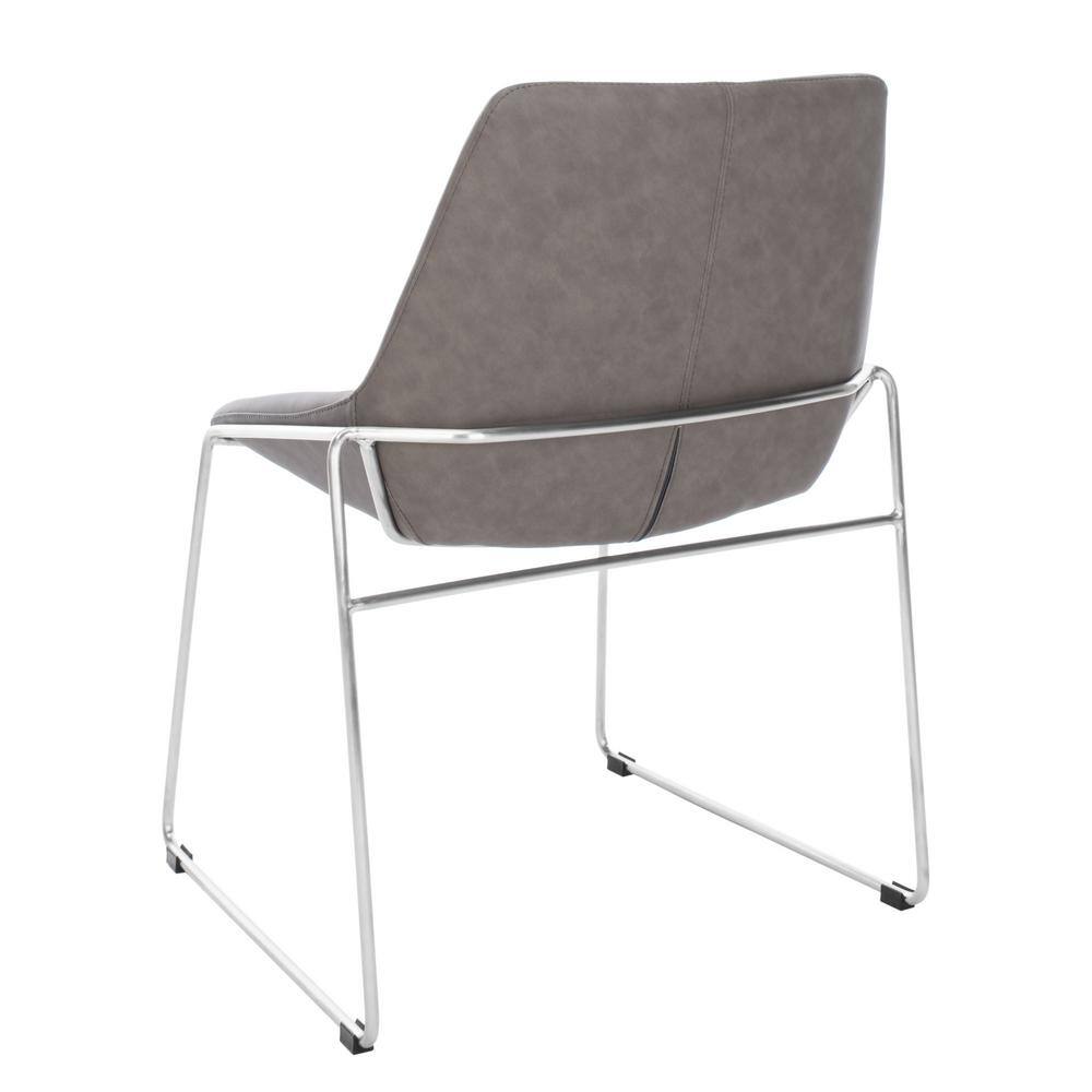 Ash Grey Faux Leather Upholstered Side Chair with Metal Legs