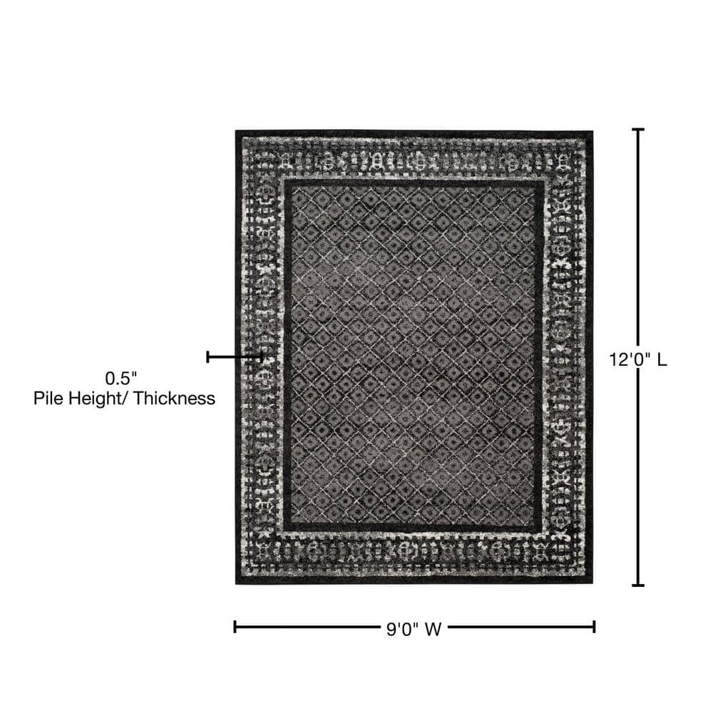 Elegant Adirondack Black/Silver Synthetic 9' x 12' Area Rug