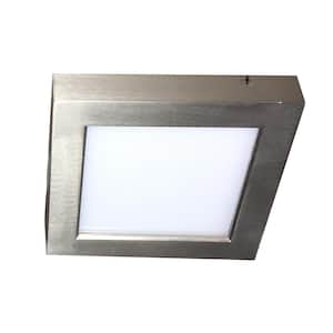 Axcel 5.75 in. 10.5-Watt Nickel Integrated LED Flush Mount with Frosted Glass Brown Shade