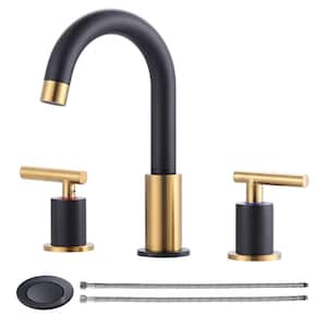 8 in. Widespread Double Handle Bathroom Faucet in Black and Gold