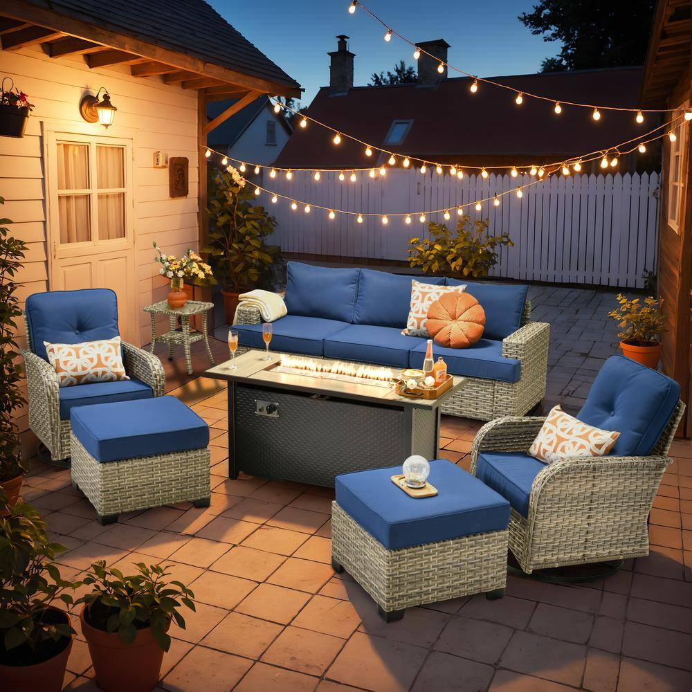 ✤Fuutan✤ XIZZI Daisy 9-Piece Wicker Rectangular Fire Pit Sets and Swivel