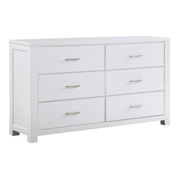 Benjara White and Chrome 6-Drawer 66 in. W Dresser Without Mirror