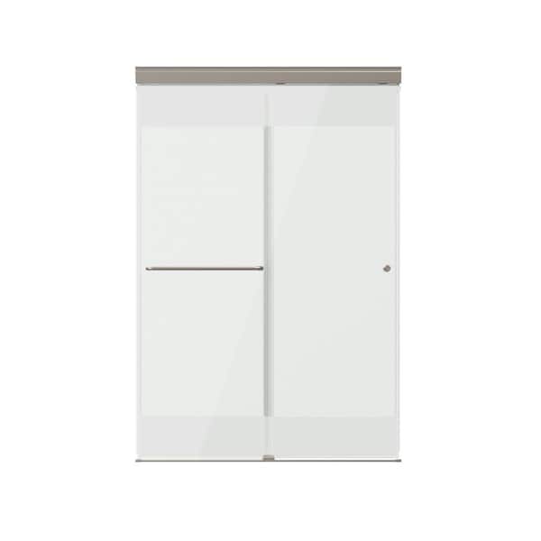 Portwood 44 to 48 in. W x 70-1/4 in. H Semi-Frameless Sliding Shower Door in Nickel with 1/4 in. Privacy Glass