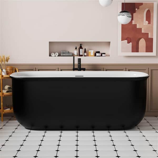 Mokleba 63 in. Classic Acrylic Flatbottom Freestanding Soaking Non-Whirlpool Bathtub in Black