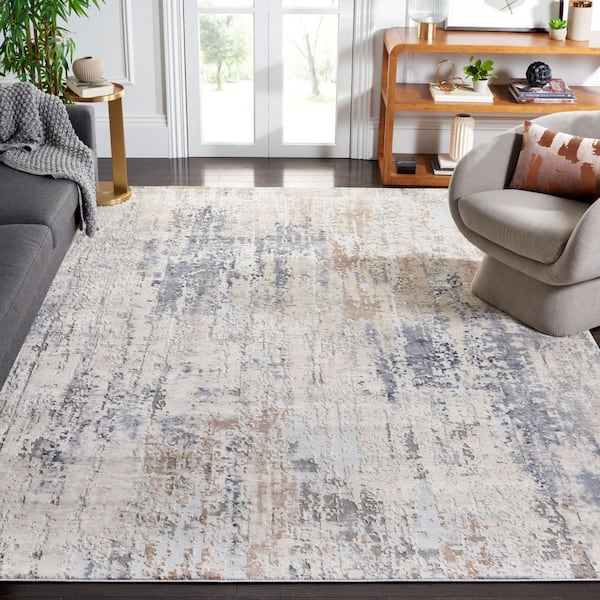 Reflection 7 ft. x 9 ft. Cream/Gray Abstract Distressed Area Rug