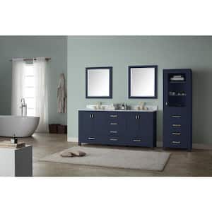 Modero 73 in. W x 22 in. D x 35 in. H Bath Vanity in Navy Blue with Marble Vanity Top in White and White Basin