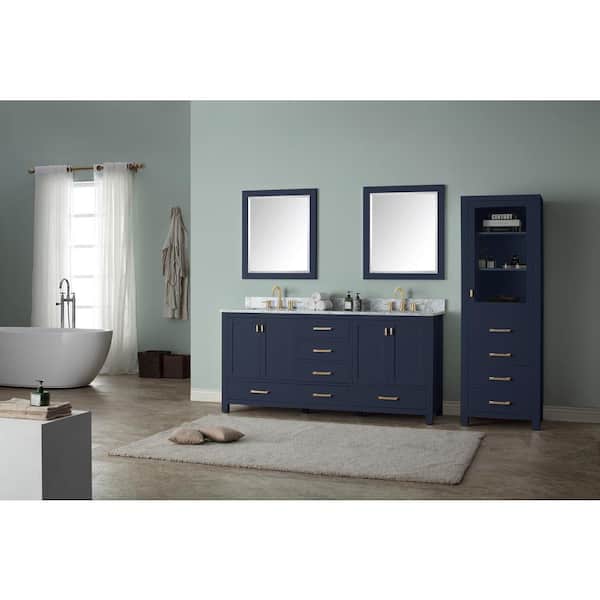 Ellia 72in Navy Blue Dual Sink Bathroom Vanity