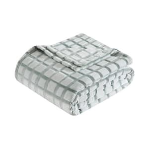 Wavy Grid 1-Piece Polyester Green Full/Queen Jacquard Plush Blanket