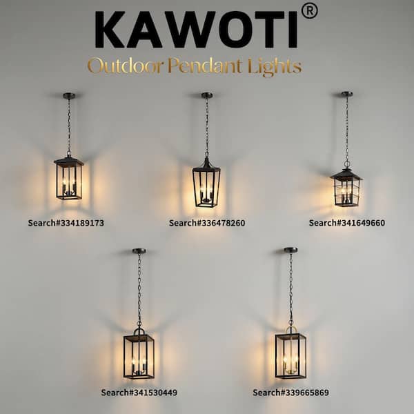 KAWOTI 16.25 in. 2-Light Black Outdoor Lantern Pendant Light with