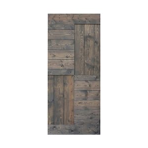 S Series 38 in. x 84 in. Smoky Gray Finished DIY Solid Wood Sliding Barn Door Slab - Hardware Kit Not Included