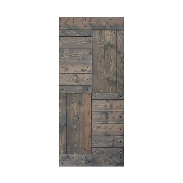 ISLIFE S Series 38 in. x 84 in. Smoky Gray Finished DIY Solid Wood Sliding Barn Door Slab - Hardware Kit Not Included