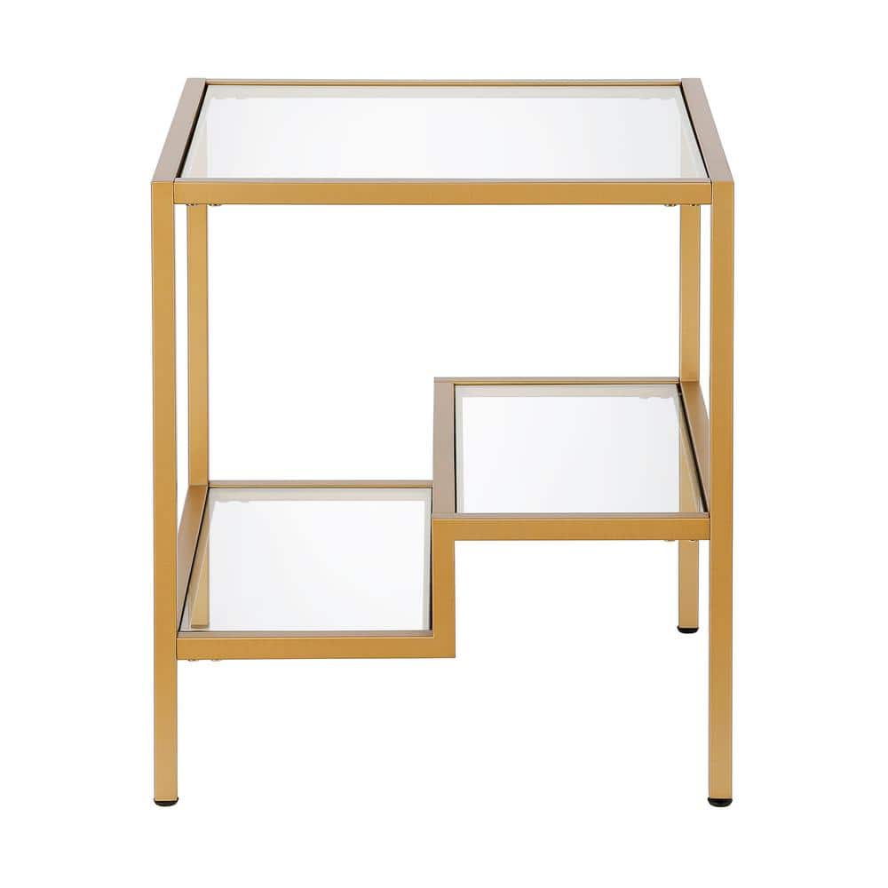 Lovett 20" Gold Metal and Glass Square Side Table