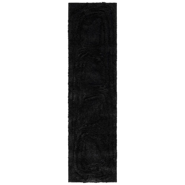SAFAVIEH Hi-Lo Shag Black 2 ft. x 8 ft. Solid Color Waves Runner Rug