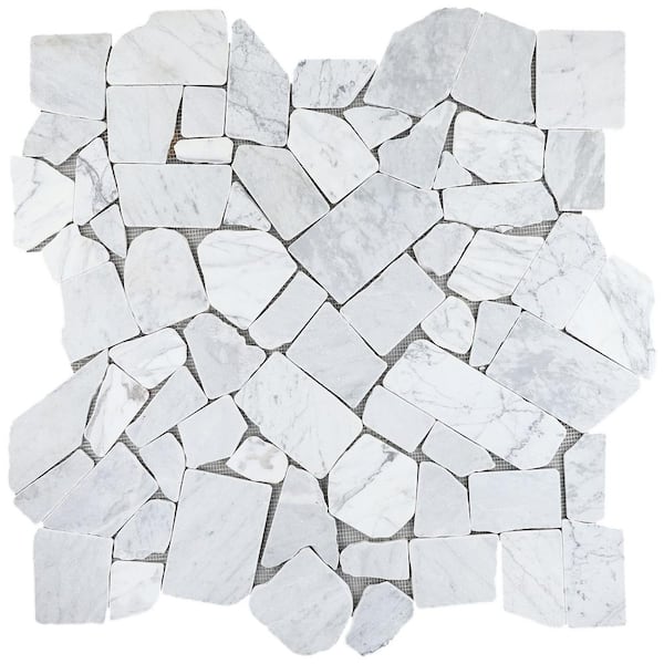 Ivy Hill Tile Countryside Flagstone Carrara 4 in. x 0.39 in. Honed Marble Mosaic Floor and Wall Tile Sample