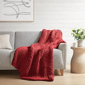 Chunky Double Knit Red 50 in. x 60 in. Handmade Throw Blanket